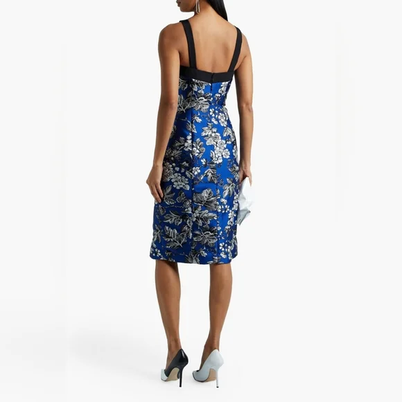 NWT CAROLINA HERRERA Resort 2021 Floral Jacquard Midi Dress - Cobalt Blue Size 8 - Picture 3 of 16